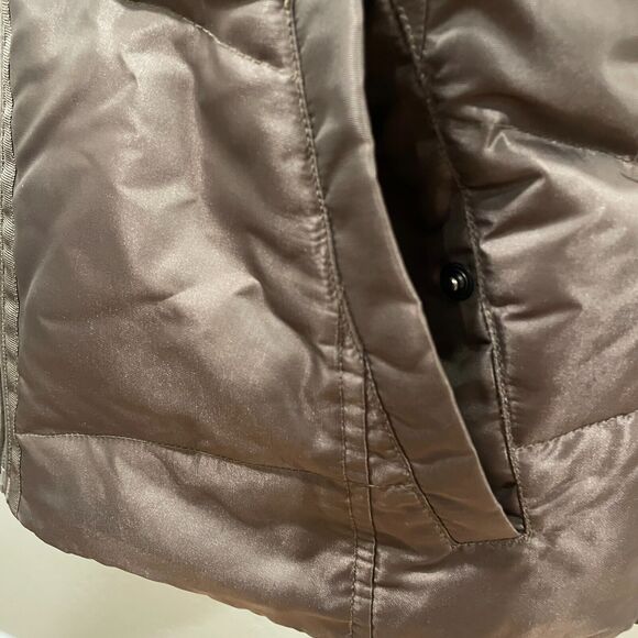 ~~ Lands End Down/Feathers Puffer Vest Sm Womens Zip Up Dark Brown Snap Pockets~ - Picture 4 of 16
